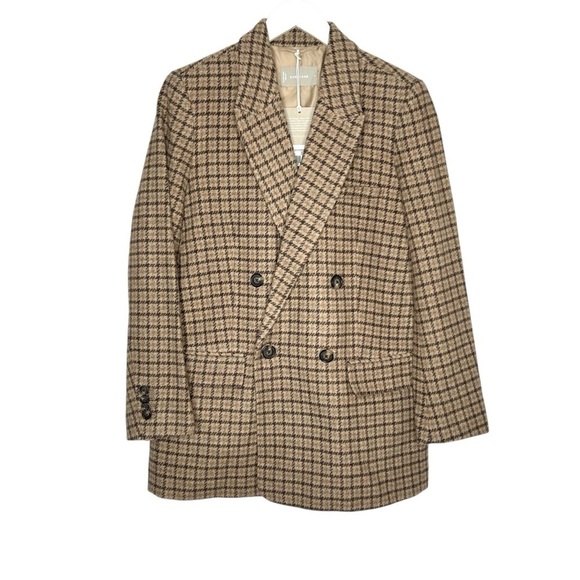 Everlane The ReWool Double Breasted Blazer Beige Houndstooth Size 4 NEW - Picture 5 of 12